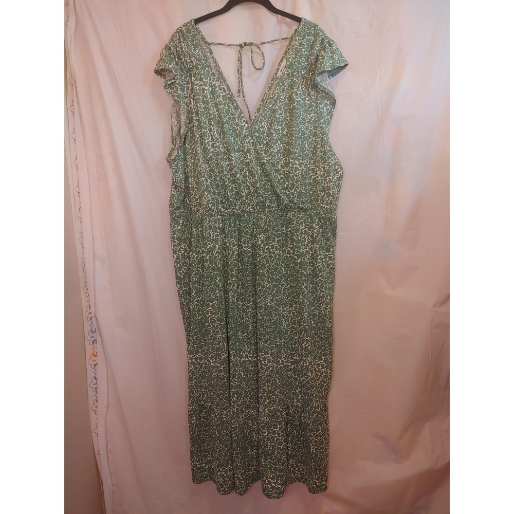 Reitmans Green Pattern Maxi V-Neck Back Tie Tiered Elastic Waist SunDress‎ Sz 3x